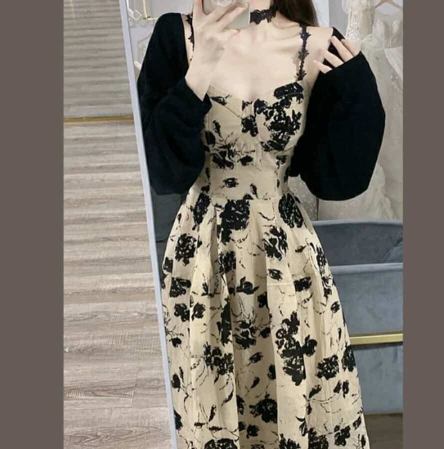 Váy dài tặng kèm áo khoác cardigan