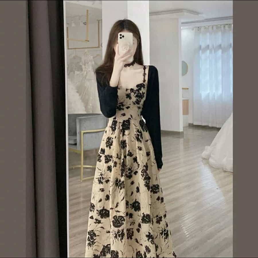 Váy dài tặng kèm áo khoác cardigan